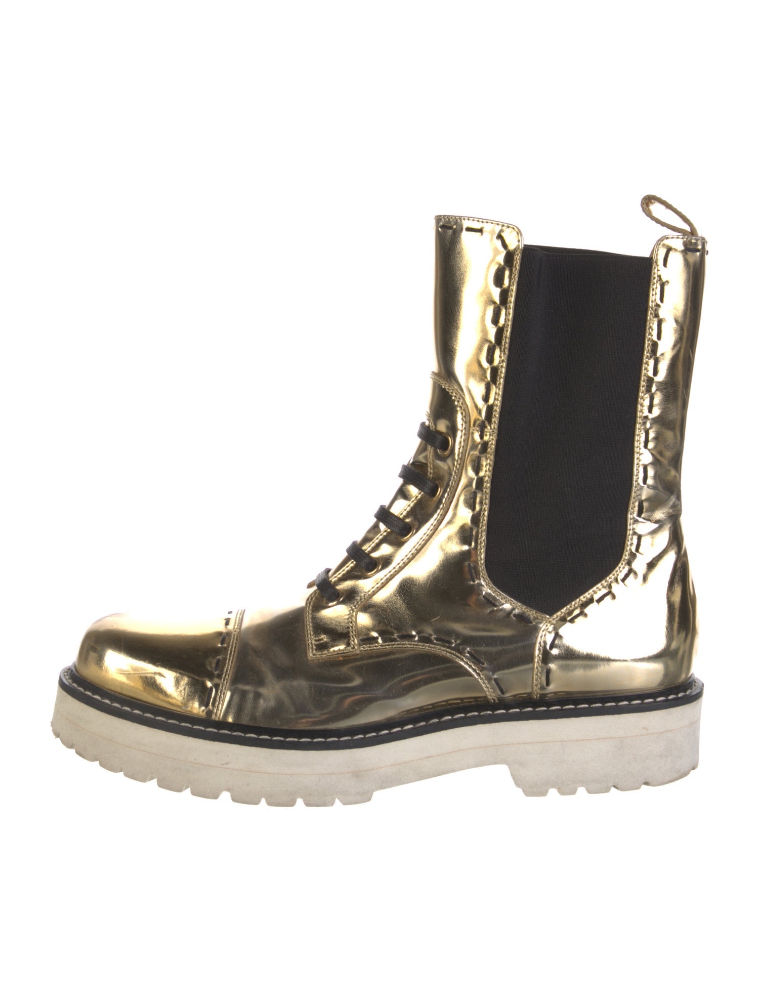 Dolce & Gabbana Patent Leather Whipstitch Trim Combat Boots