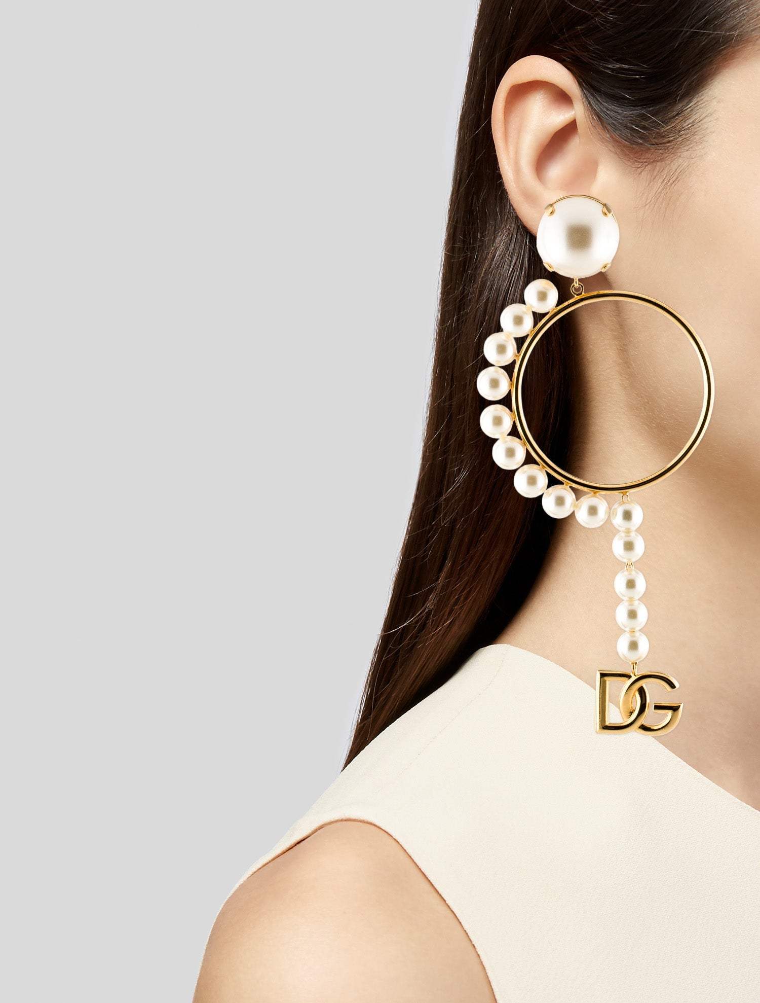 Dolce & Gabbana Faux Pearl Clip-On Hoop Earrings