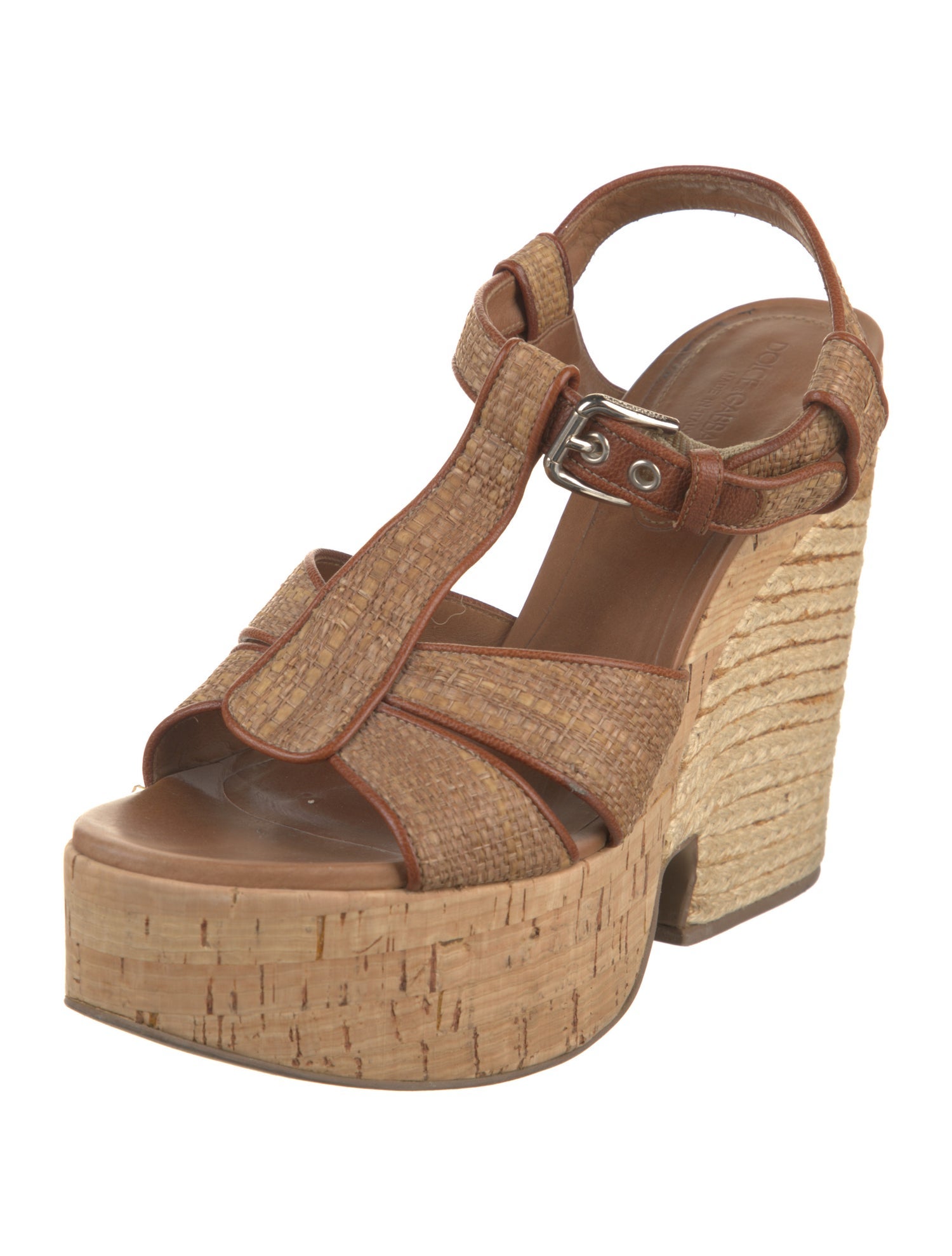 Dolce & Gabbana Raffia Leather Trim Embellishment Espadrilles