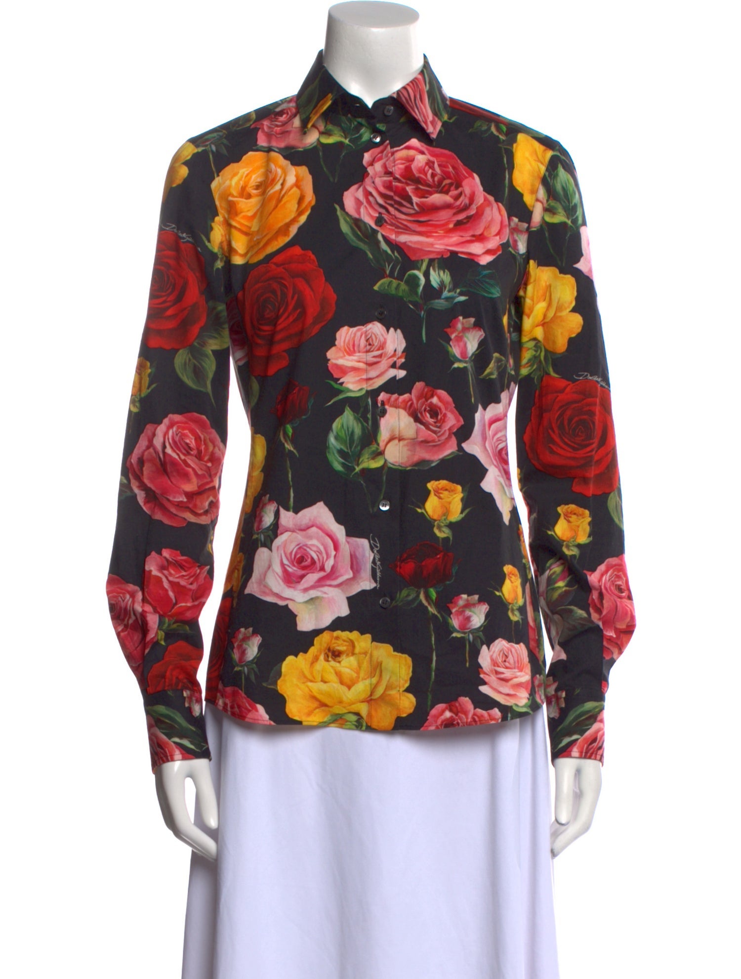 Dolce & Gabbana Floral Print Long Sleeve Button-Up Top