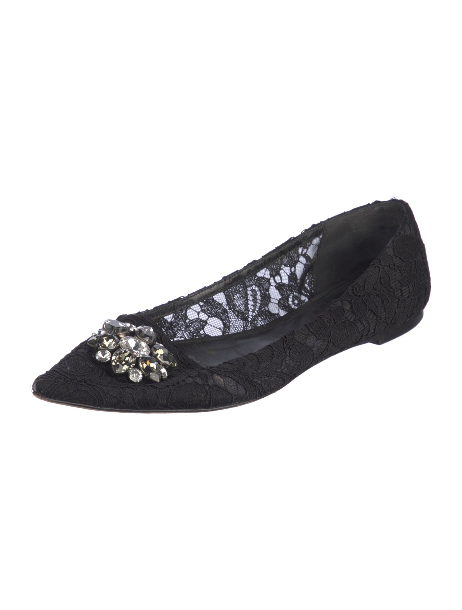 Dolce & Gabbana Lace Crystal Embellishments Flats