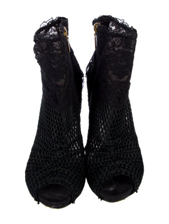 Dolce & Gabbana Mesh Lace Trim Embellishment Boots