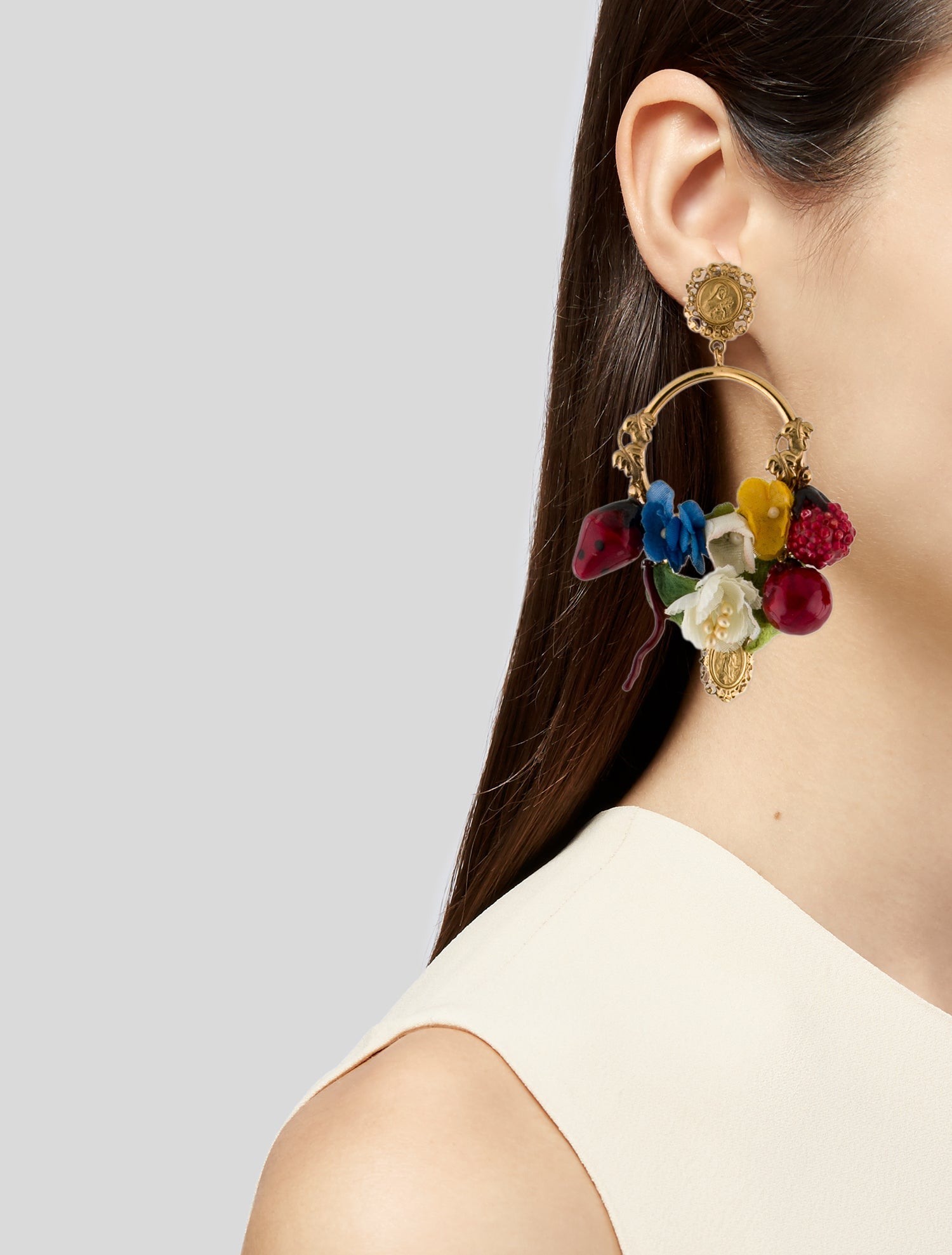 Dolce & Gabbana Floral Fruit Filigree Hoop Earrings