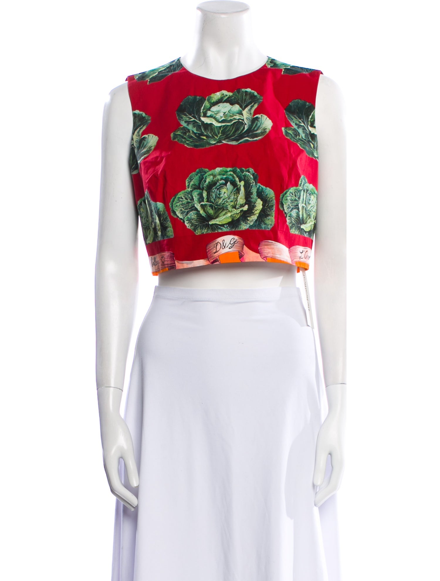 Dolce & Gabbana Printed Crew Neck Crop Top