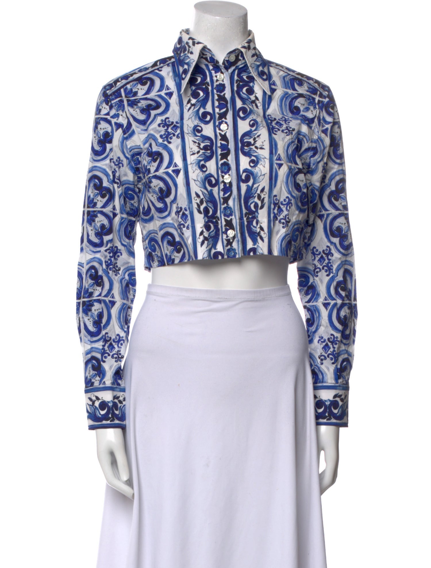 Dolce & Gabbana Paisley Print Mock Neck Crop Top