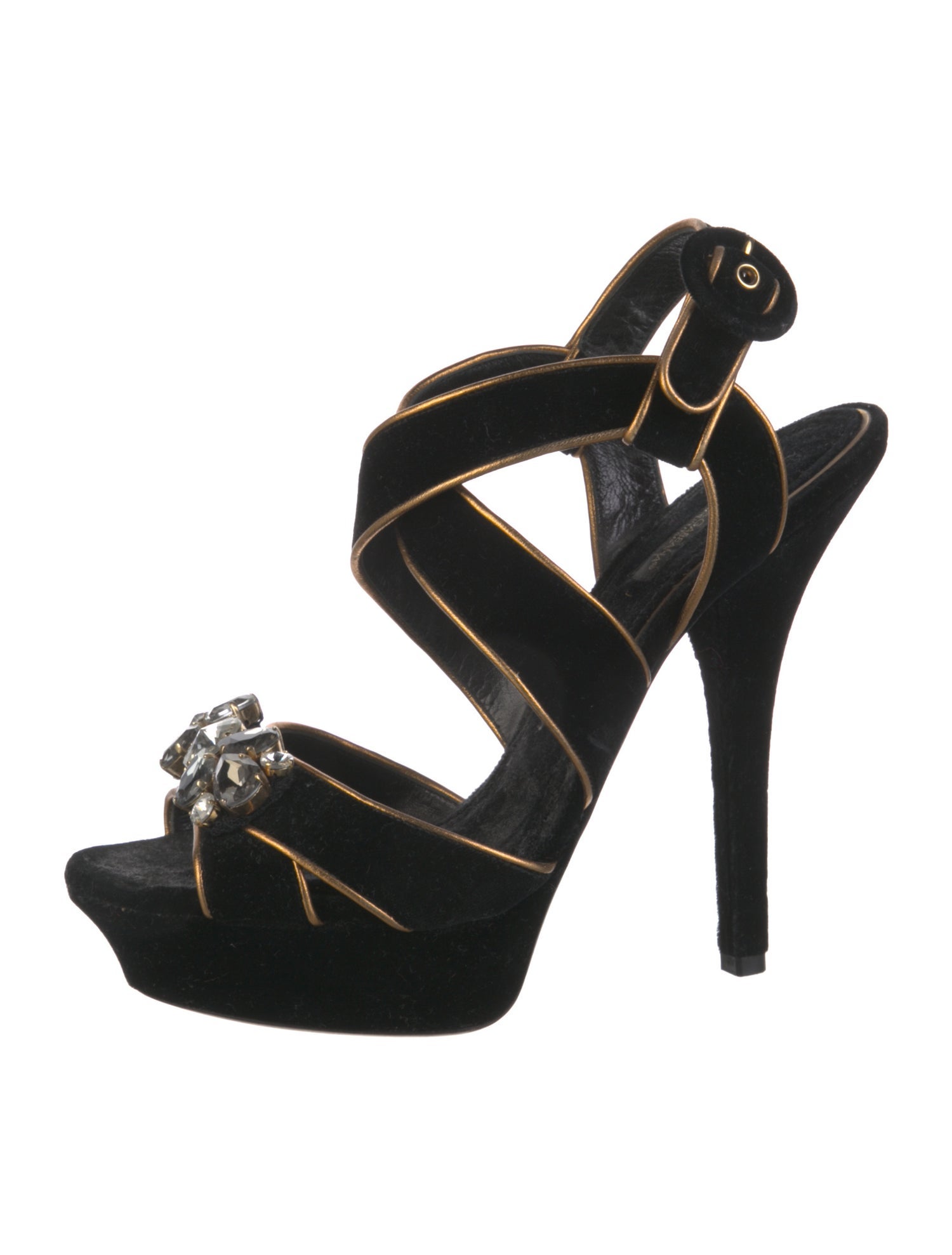 Dolce & Gabbana Velvet Crystal Embellishments Slingback Sandals