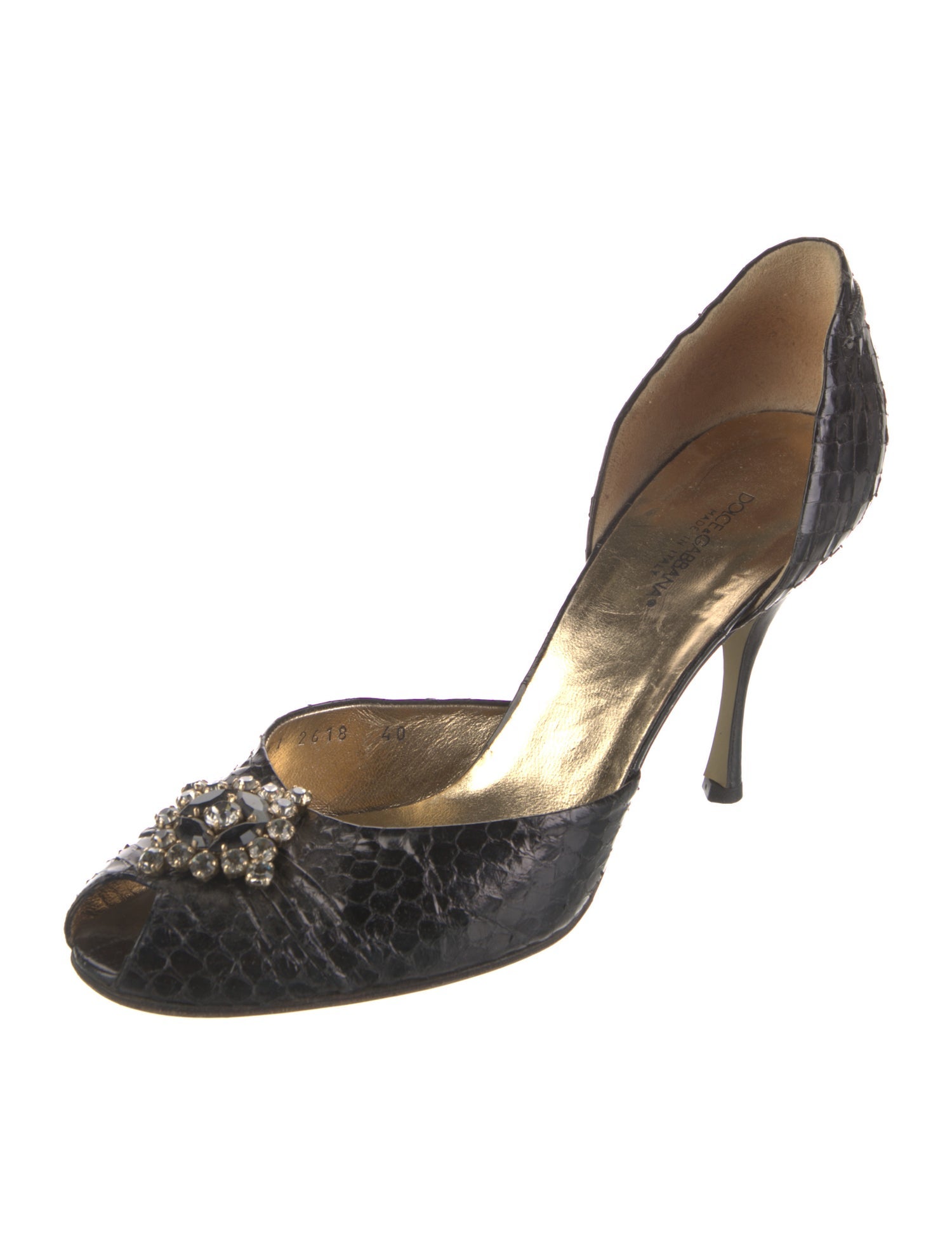 Dolce & Gabbana Embossed Leather Crystal Embellishments D'Orsay Pumps