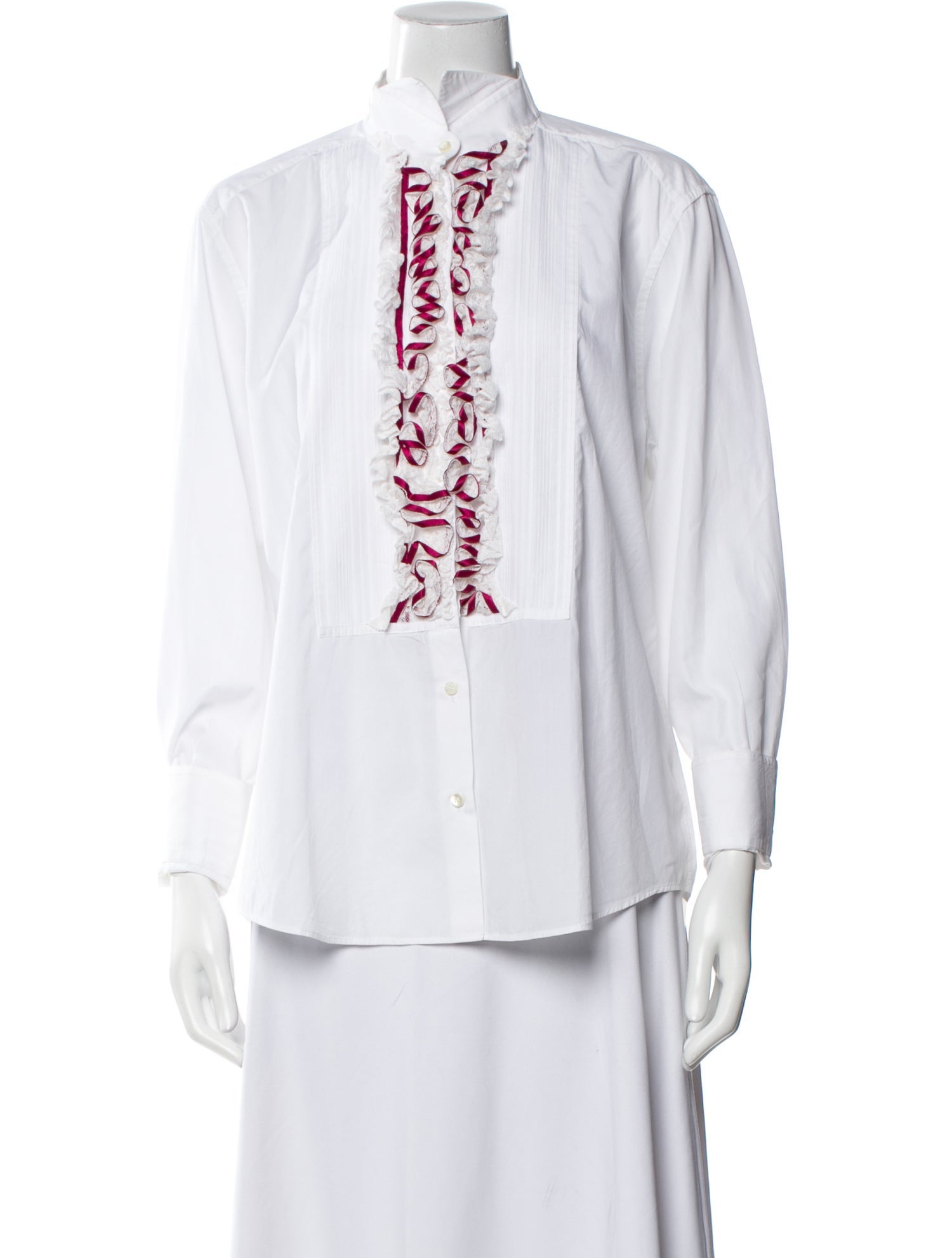 Dolce & Gabbana Mock Neck Three-Quarter Sleeve Button-Up Top