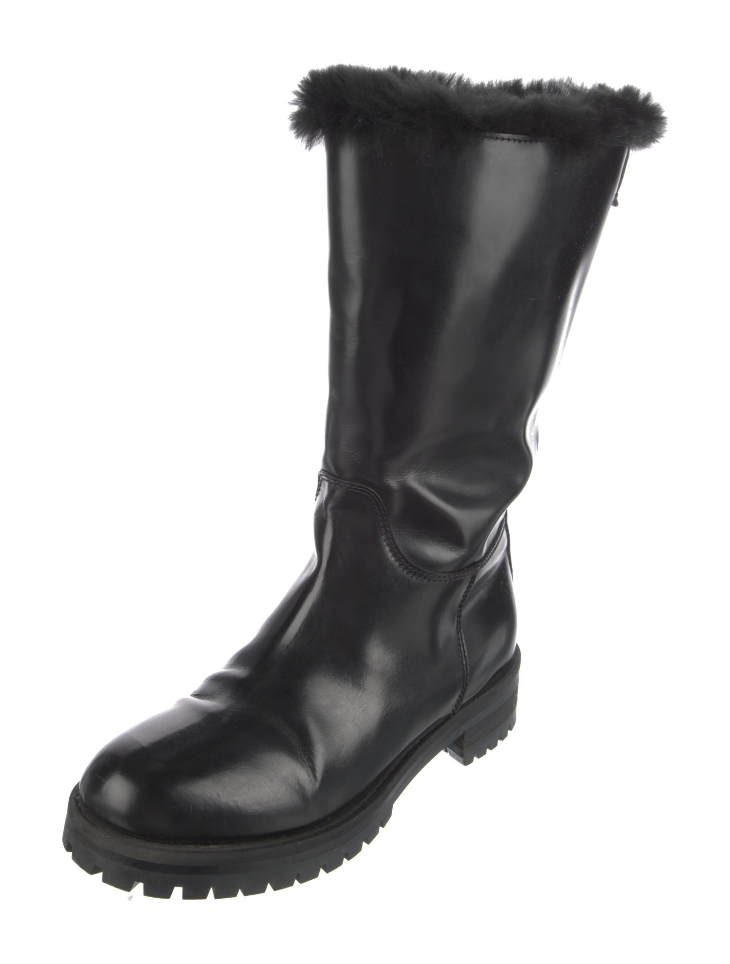 Dolce & Gabbana Leather Fur Trim Rain Boots