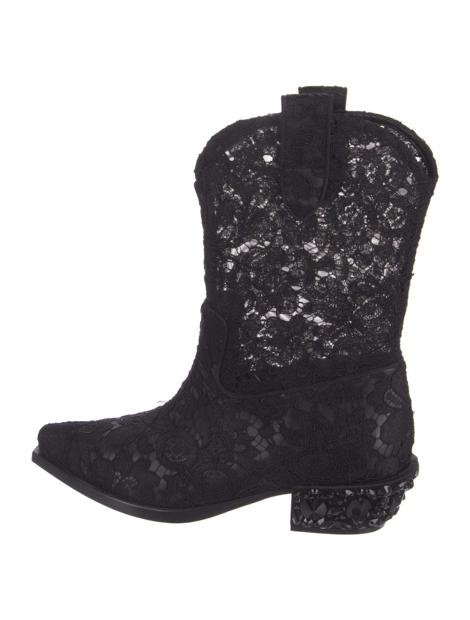 Dolce & Gabbana Lace Crystal Embellishments Western Boots