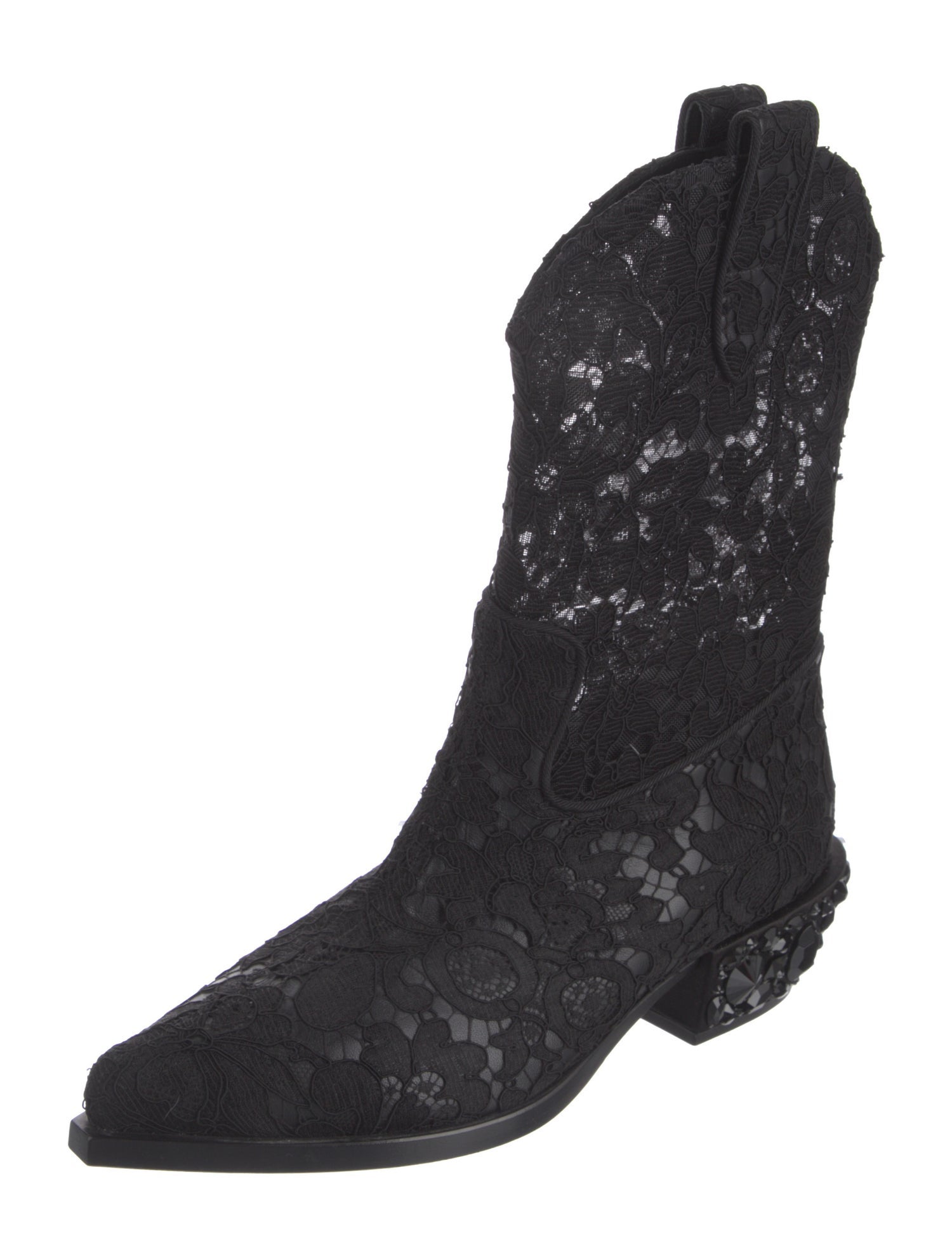 Dolce & Gabbana Lace Crystal Embellishments Western Boots