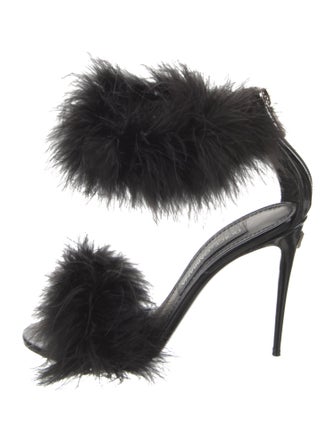 Dolce & Gabbana Patent Leather Feather Trim T-Strap Sandals