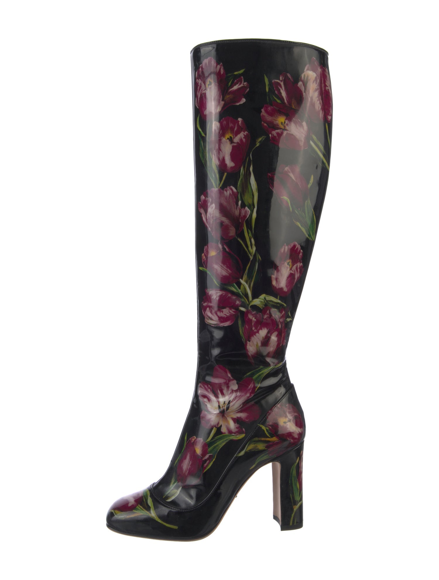 Dolce & Gabbana Patent Leather Floral Print Boots
