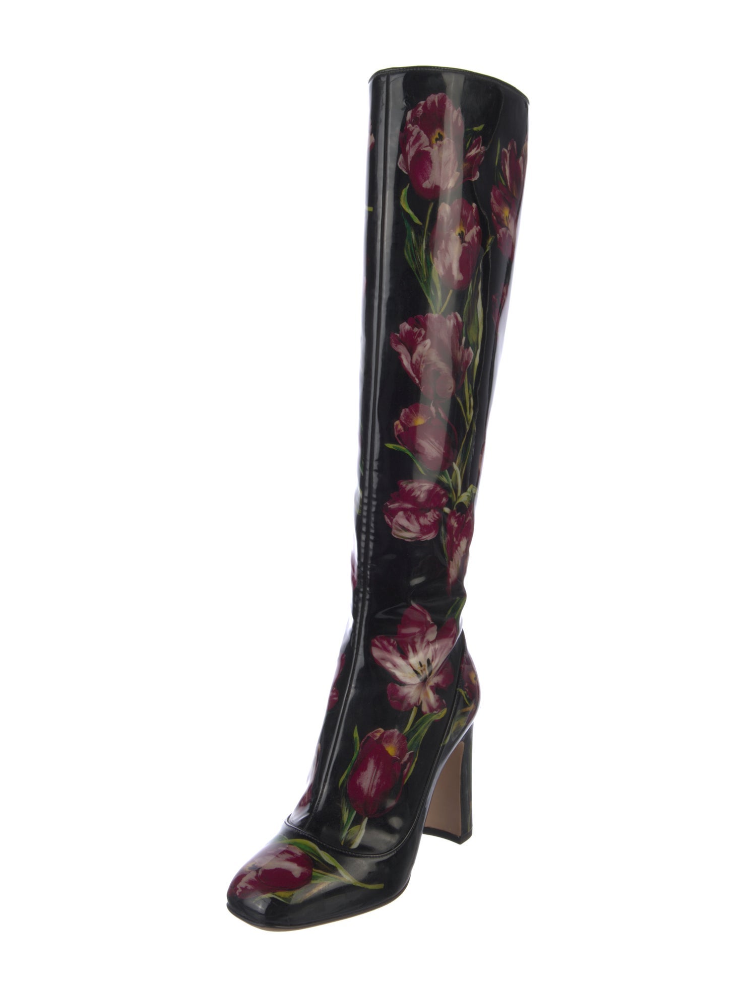 Dolce & Gabbana Patent Leather Floral Print Boots