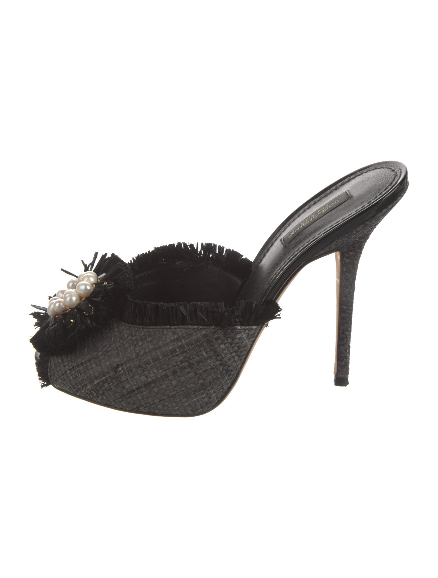 Dolce & Gabbana Faux Pearl Accents Raffia Mules