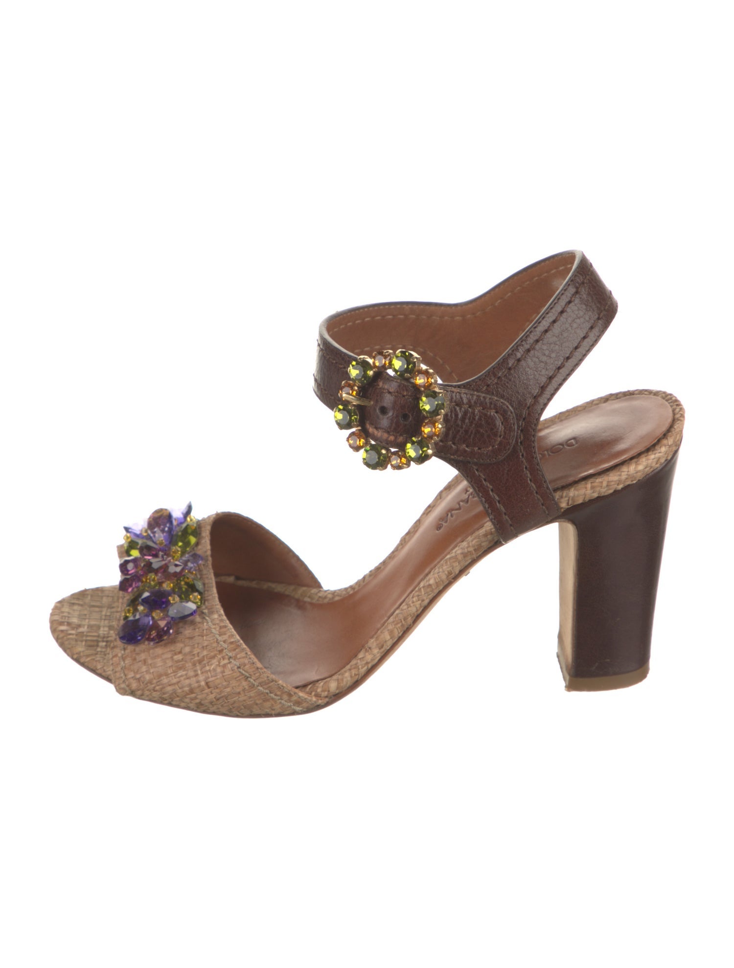 Dolce & Gabbana Leather Crystal Embellishments Slingback Sandals