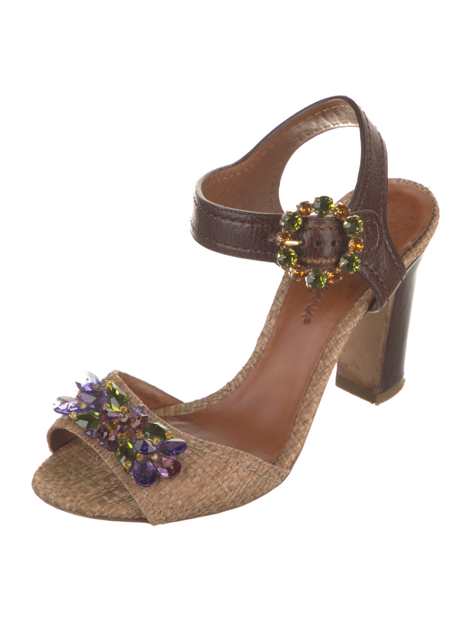 Dolce & Gabbana Leather Crystal Embellishments Slingback Sandals