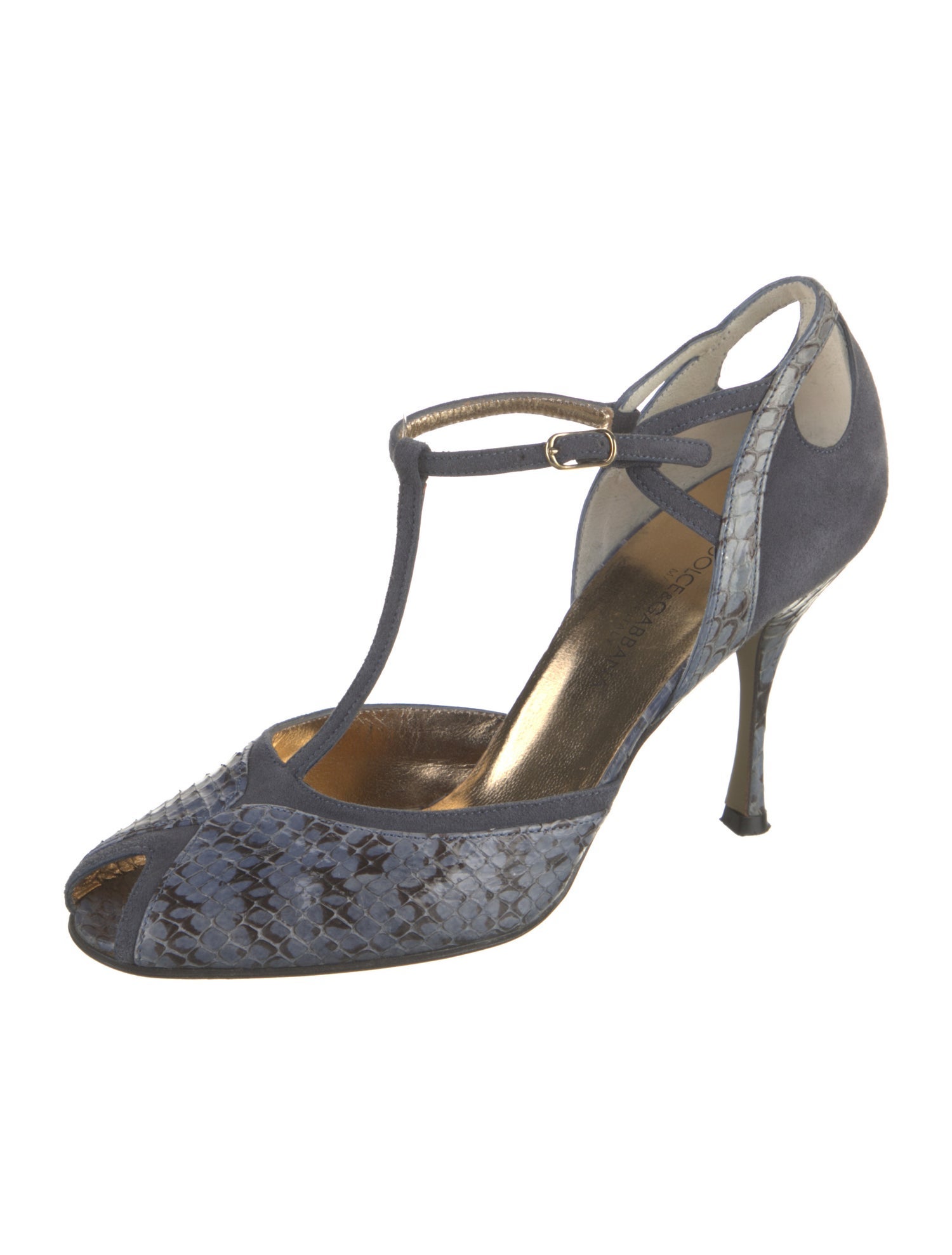 Dolce & Gabbana Snakeskin Animal Print T-Strap Pumps