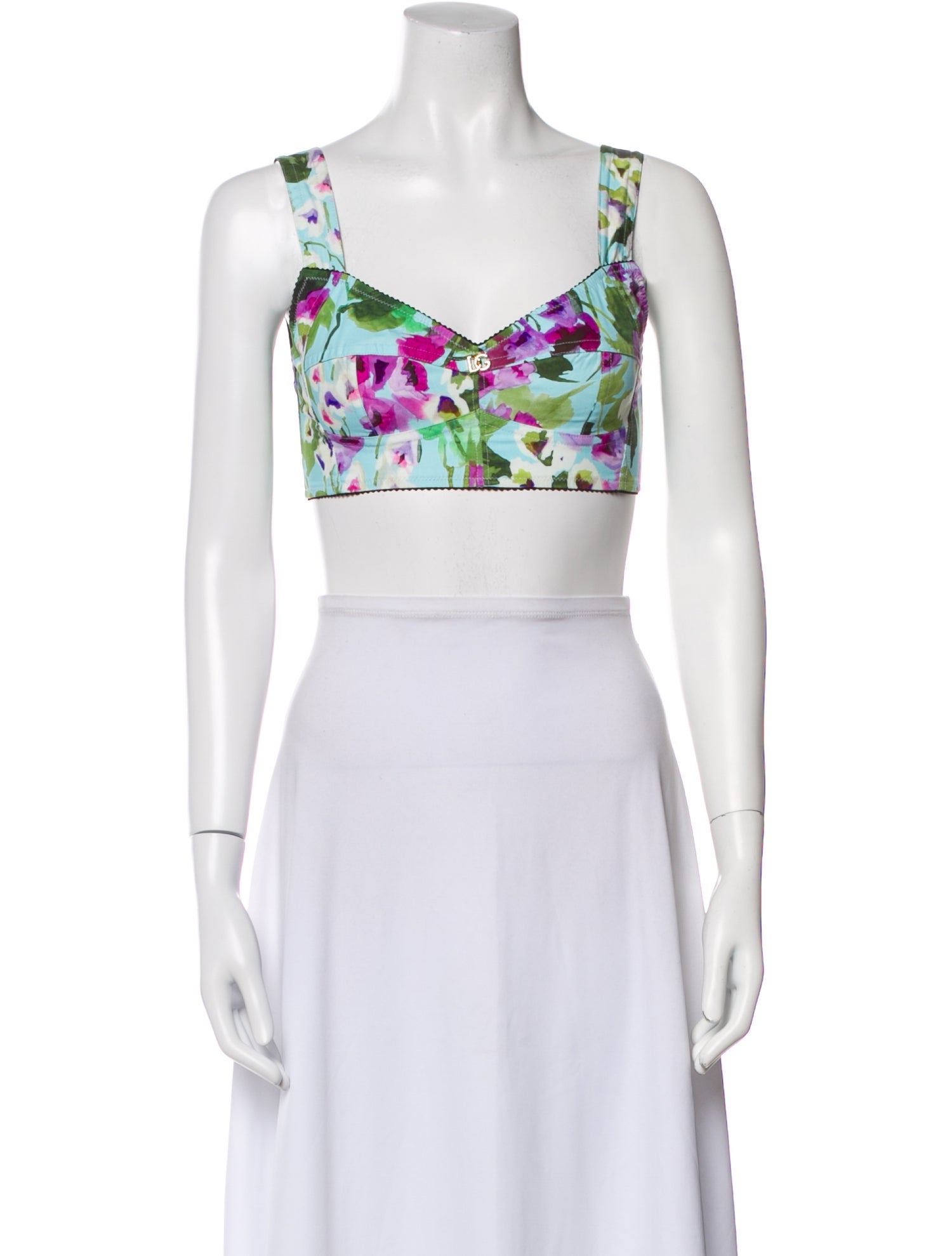 Dolce & Gabbana Floral Print V-Neck Crop Top w/ Tags
