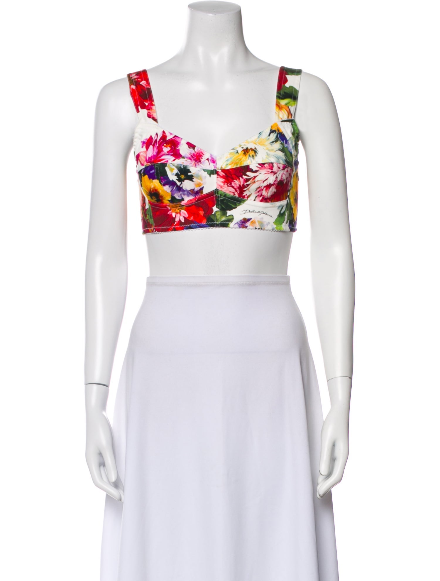 Dolce & Gabbana Floral Print Square Neckline Crop Top w/ Tags