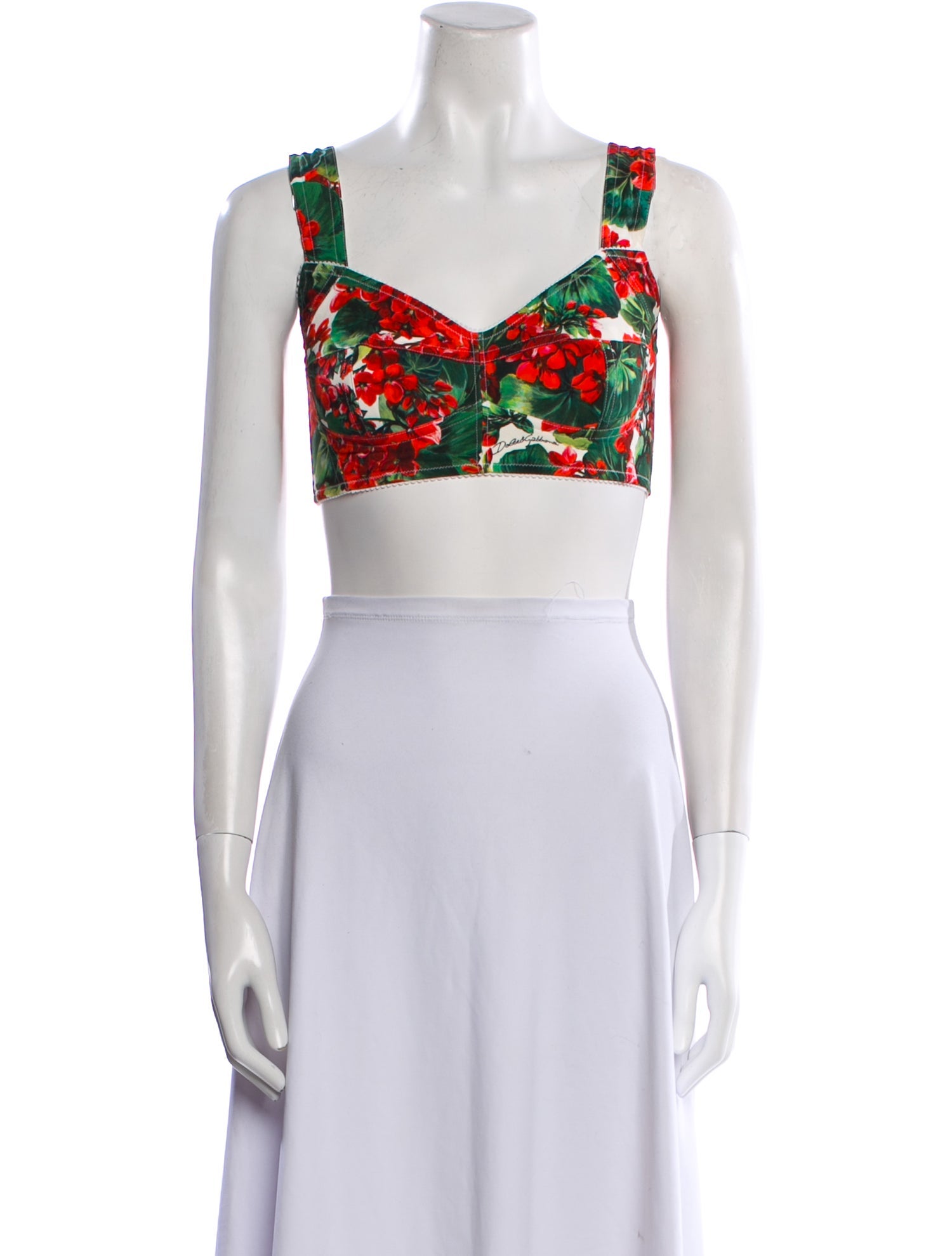 Dolce & Gabbana Floral Print V-Neck Crop Top