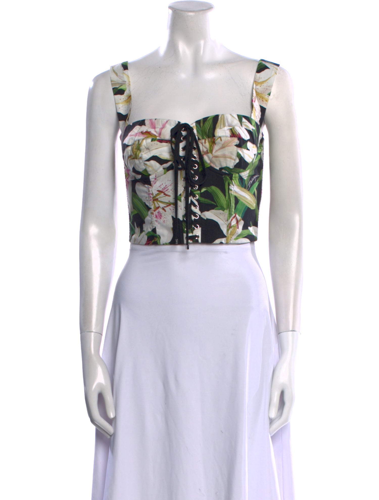 Dolce & Gabbana Floral Print Square Neckline Crop Top