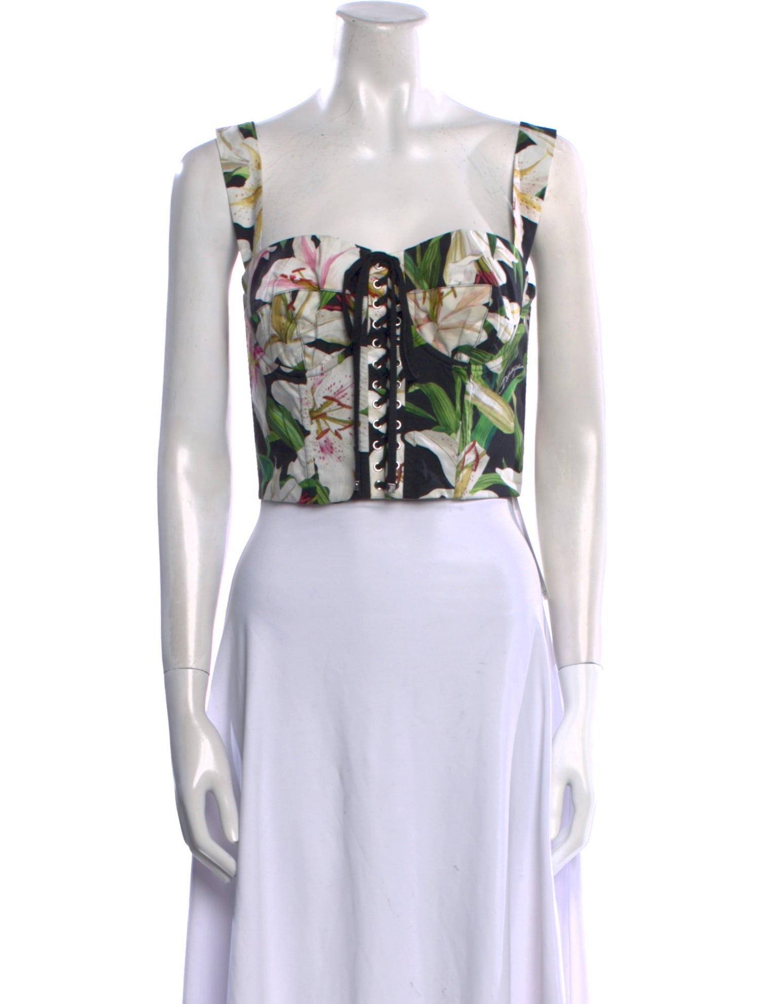 Dolce & Gabbana Floral Print Square Neckline Crop Top