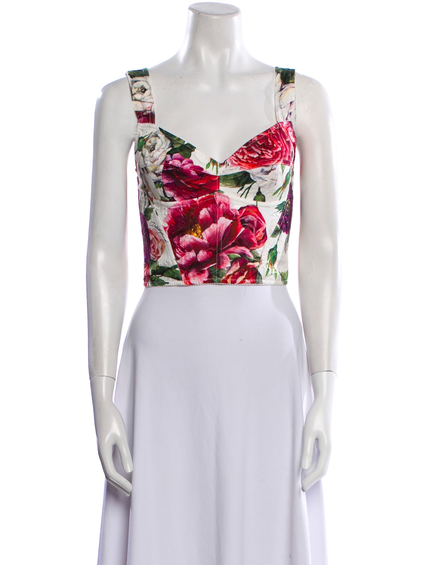 Dolce & Gabbana Floral Print V-Neck Crop Top