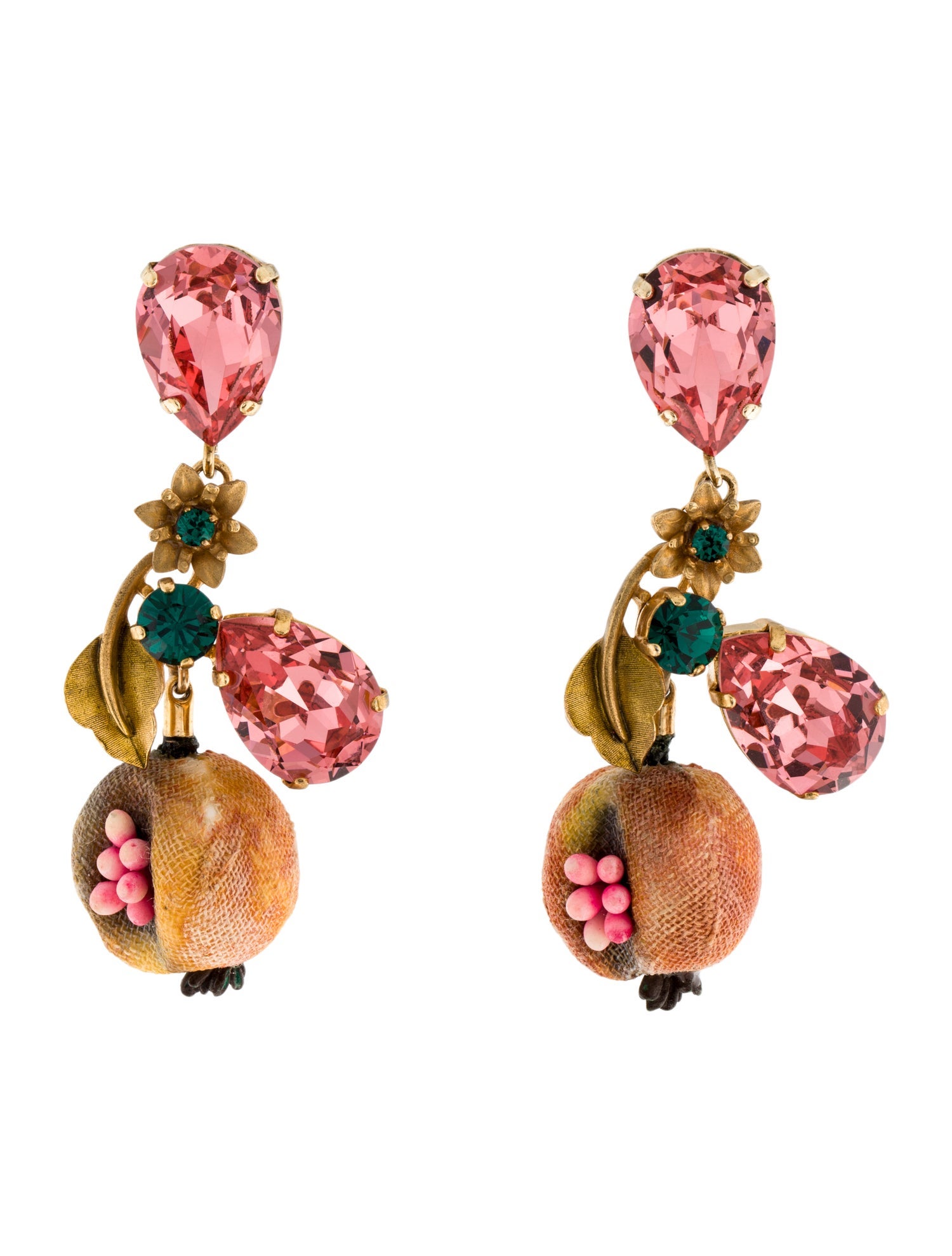 Dolce & Gabbana Crystal & Fabric Pomegranate Clip-On Drop Earrings