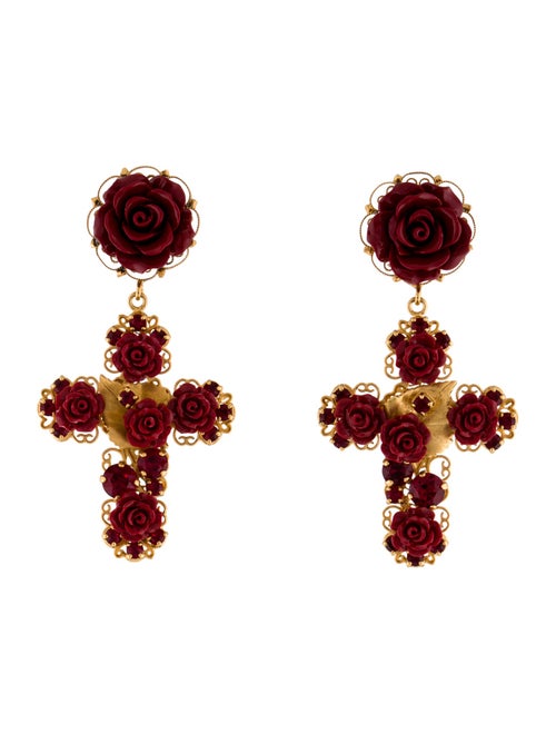 Dolce & Gabbana Crystal & Resin Cross Drop Clip-On Earrings