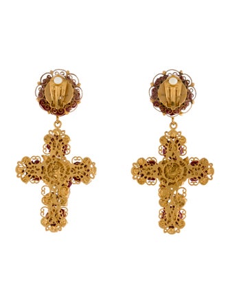 Dolce & Gabbana Crystal & Resin Cross Drop Clip-On Earrings
