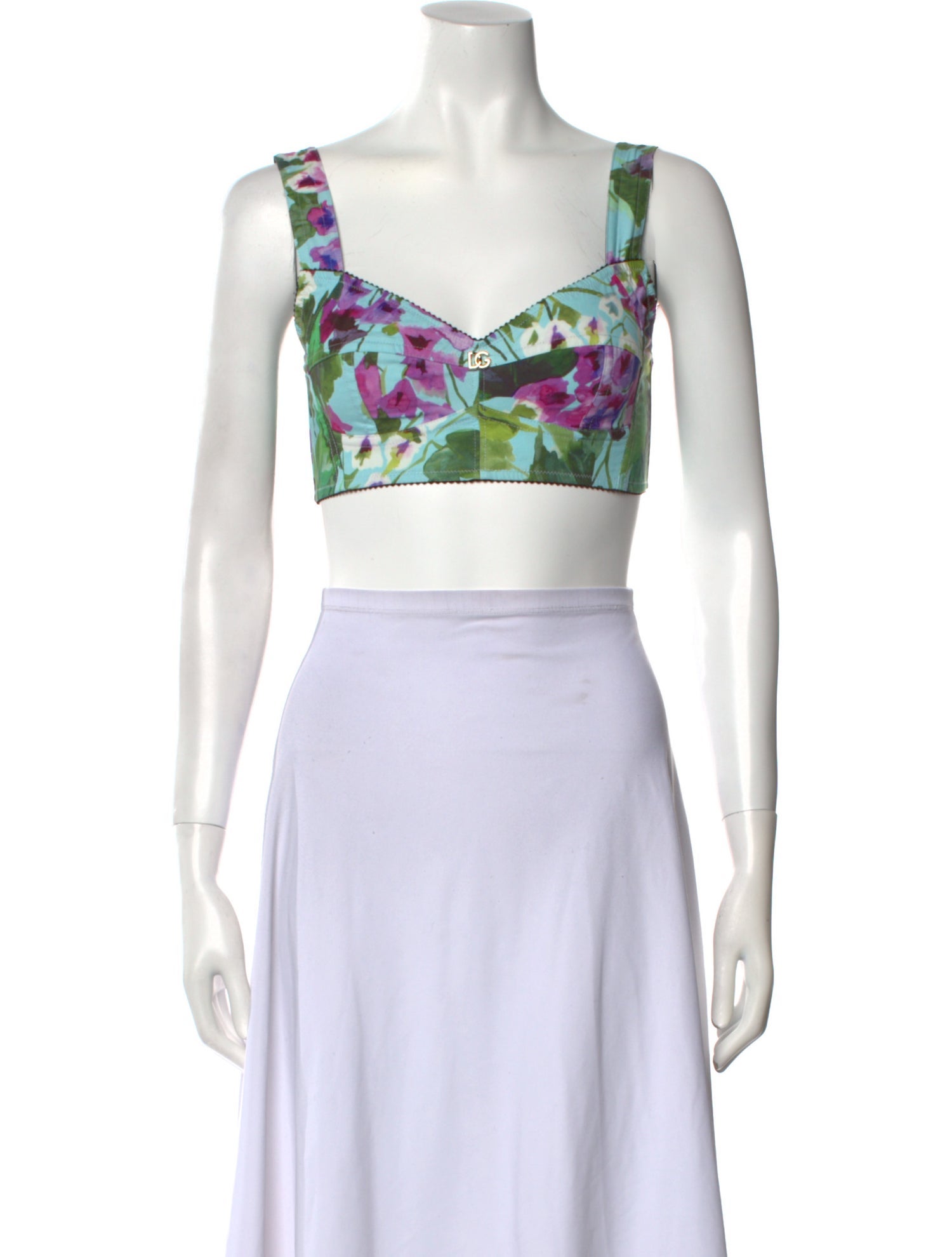 Dolce & Gabbana Floral Print V-Neck Crop Top