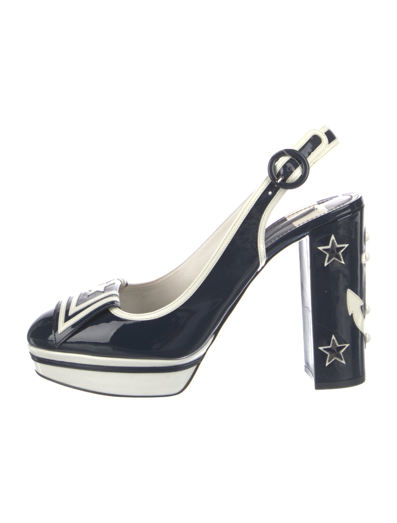 Dolce & Gabbana Patent Leather Studded Accents Slingback Pumps
