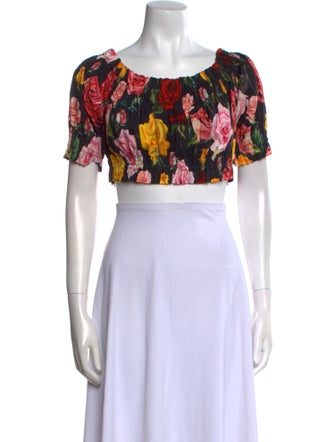 Dolce & Gabbana Floral Print Bateau Neckline Crop Top