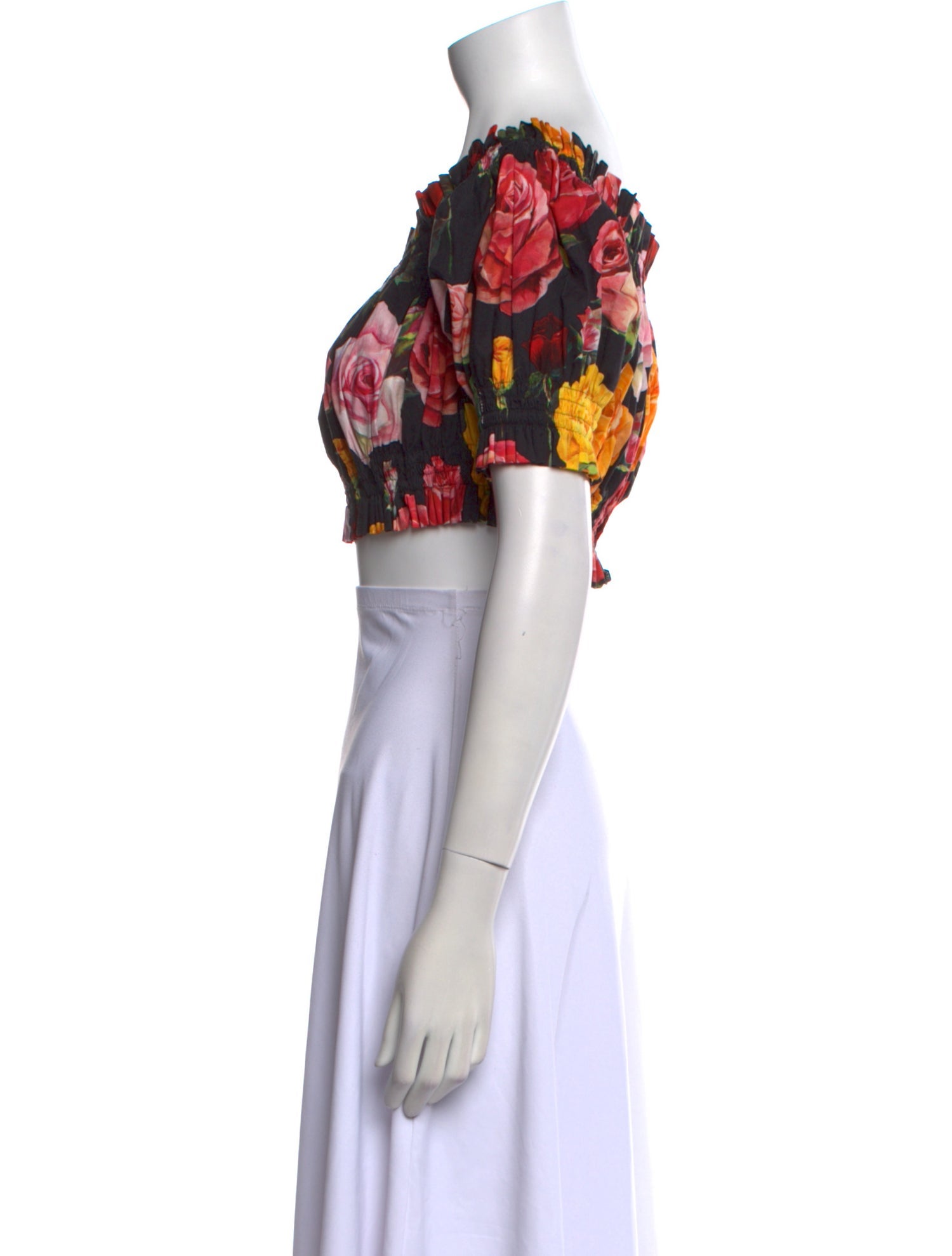 Dolce & Gabbana Floral Print Bateau Neckline Crop Top