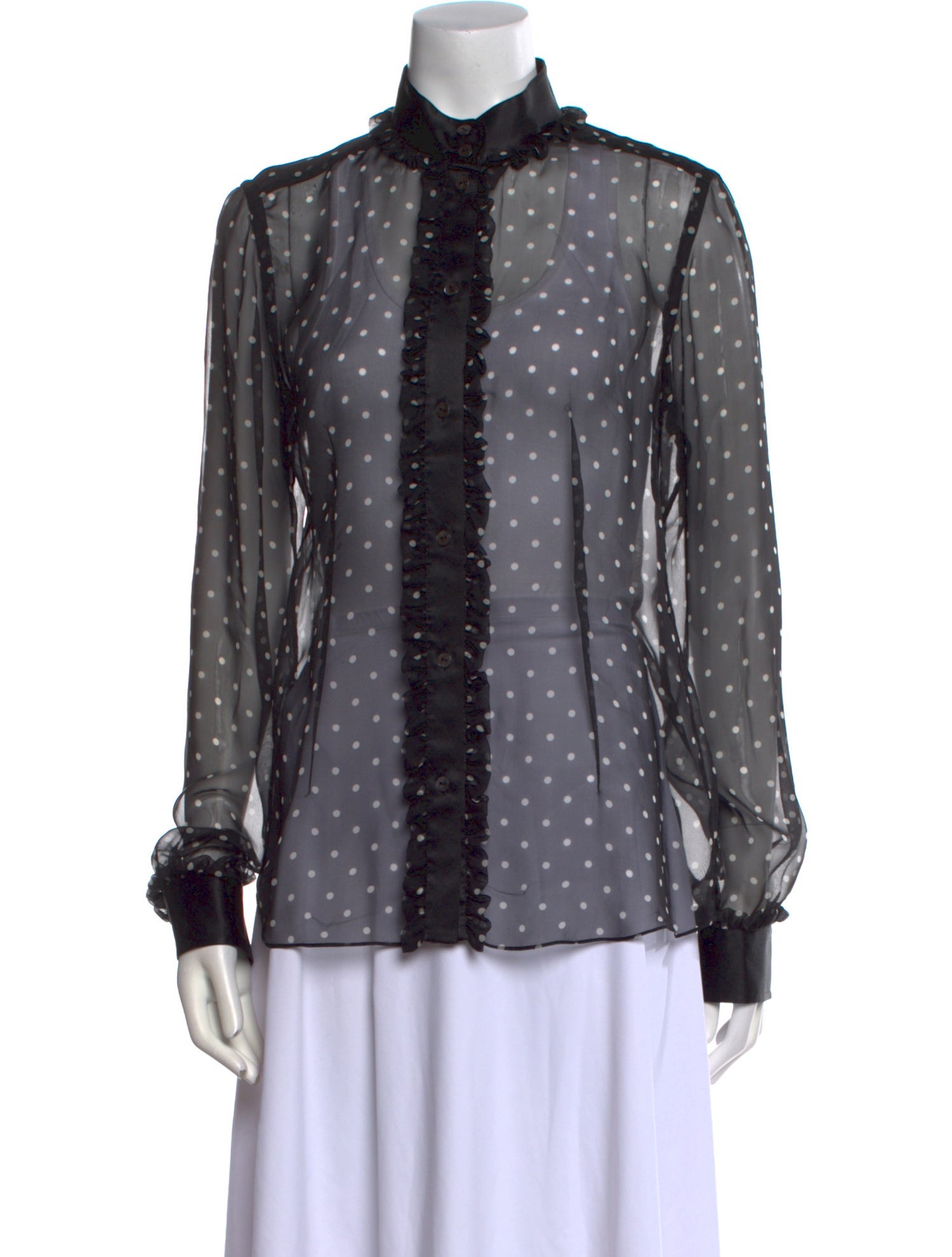 Dolce & Gabbana Silk Polka Dot Print Button-Up Top