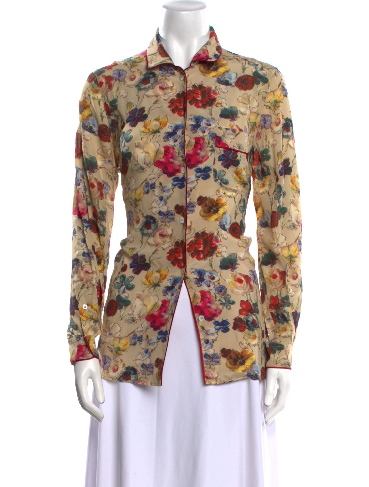 Dolce & Gabbana Silk Floral Print Button-Up Top