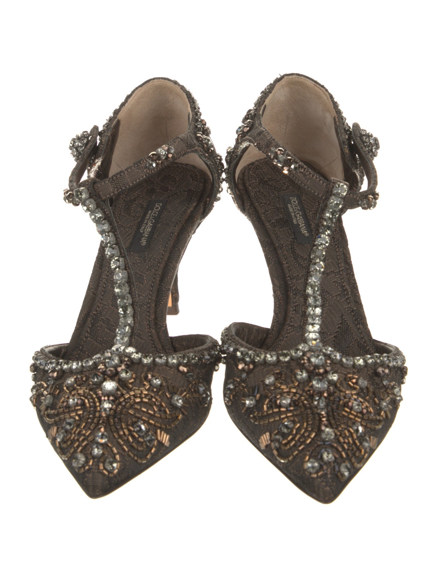 Dolce & Gabbana Crystal Embellishments T-Strap Pumps