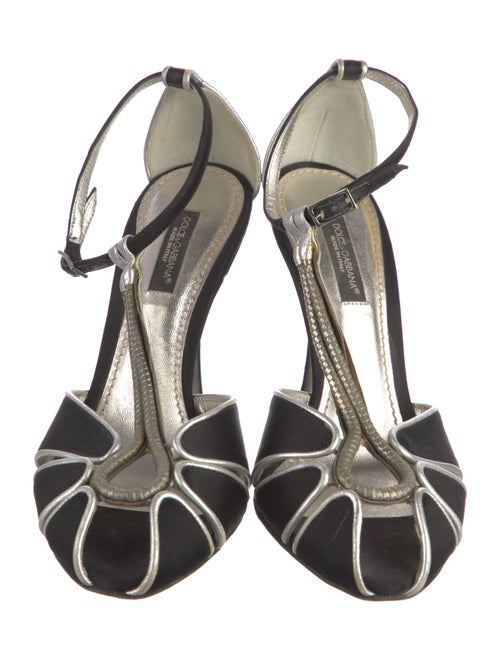 Dolce & Gabbana Satin Colorblock Pattern T-Strap Pumps