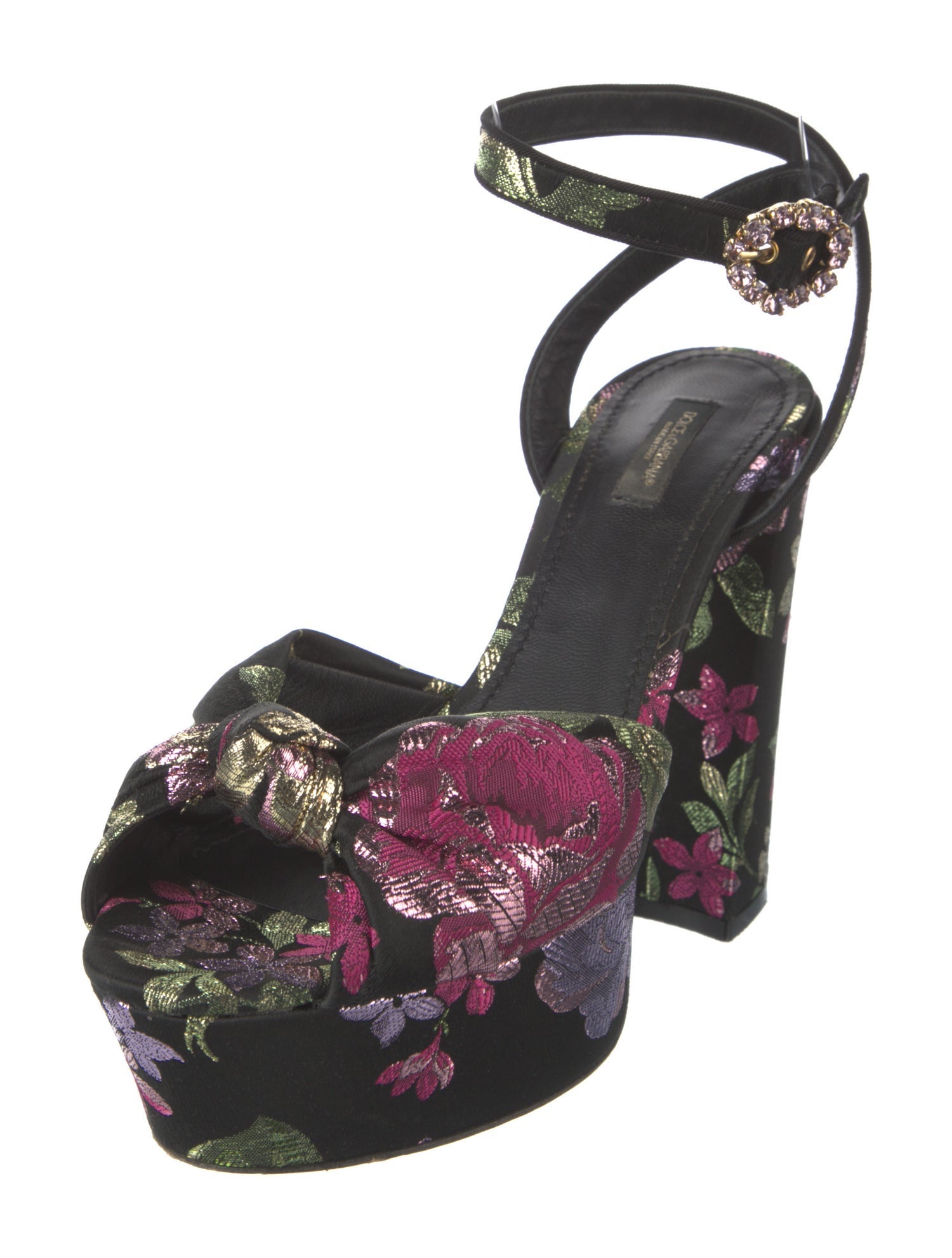 Dolce & Gabbana Floral Print Crystal Embellishments Sandals