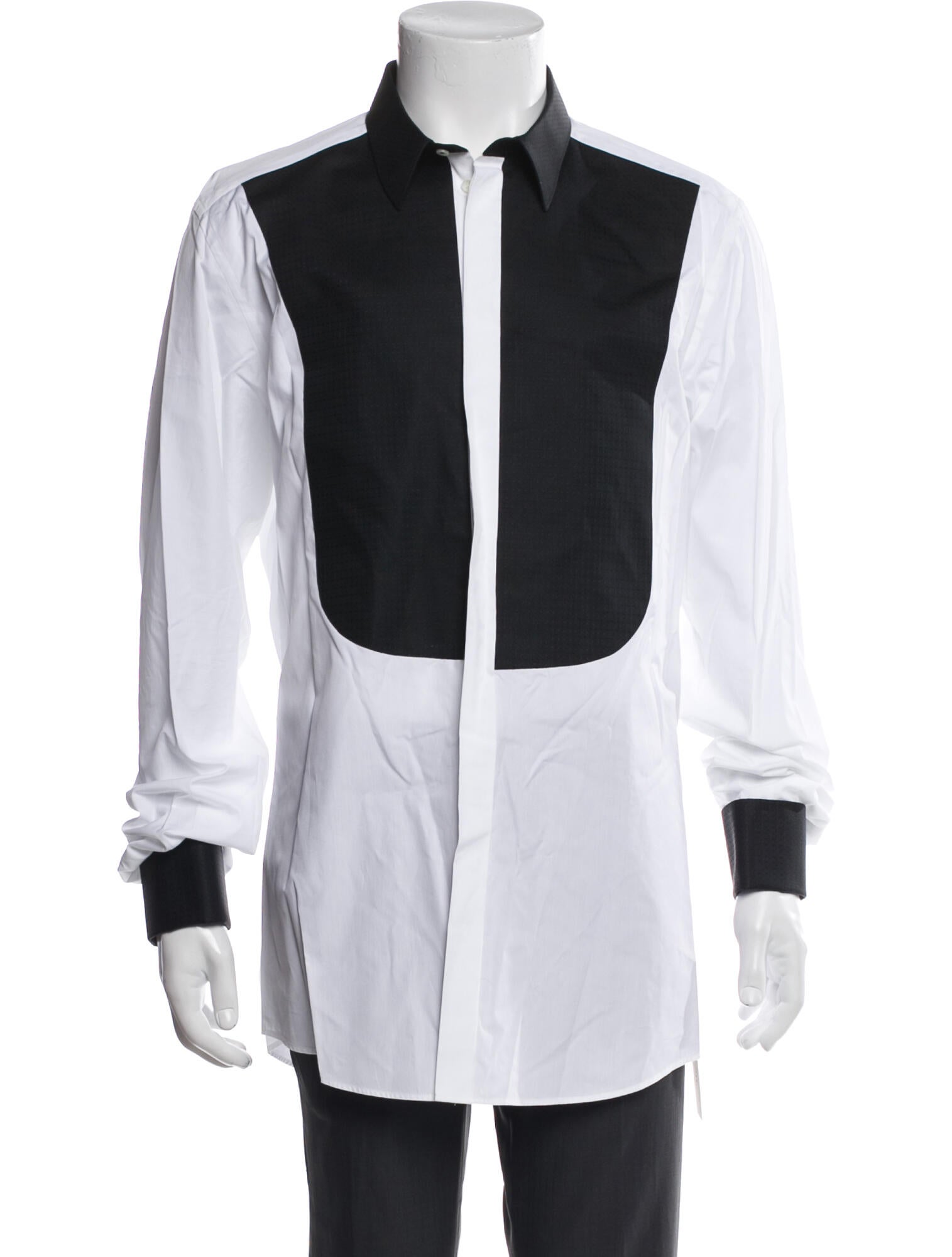 Dolce & Gabbana Colorblock Pattern Long Sleeve Tuxedo Shirt