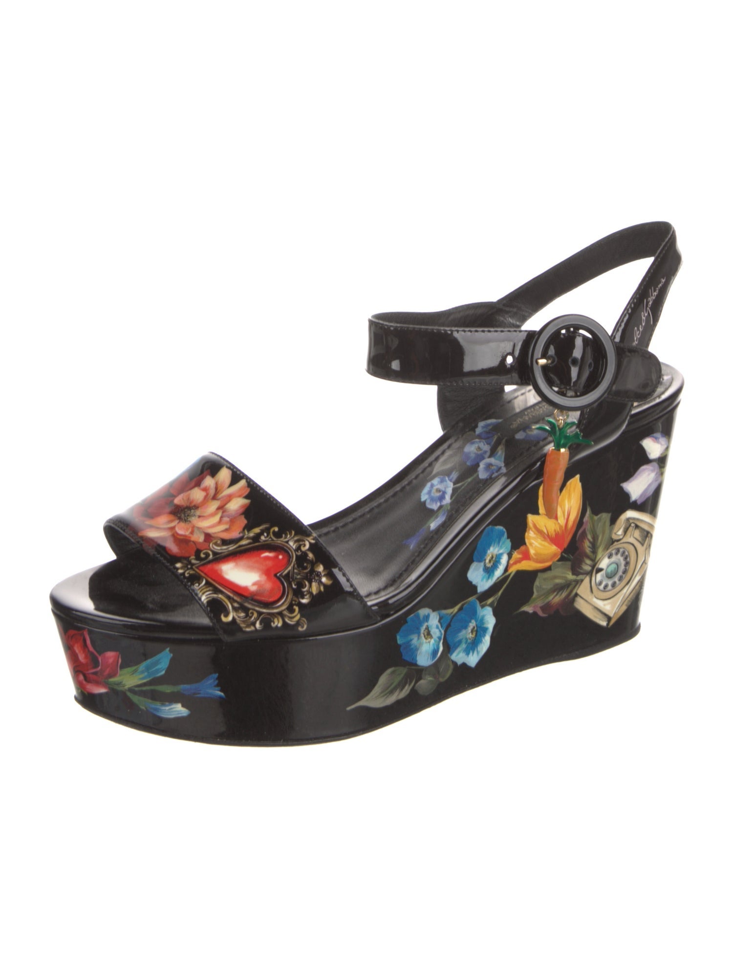 Dolce & Gabbana Patent Leather Floral Print Sandals
