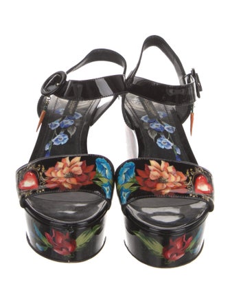 Dolce & Gabbana Patent Leather Floral Print Sandals