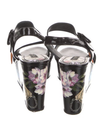 Dolce & Gabbana Patent Leather Floral Print Sandals