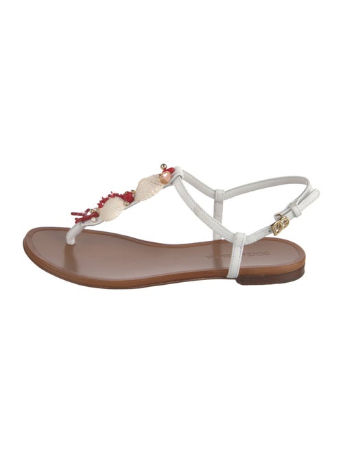 Dolce & Gabbana Leather Beaded Accents Slingback Sandals