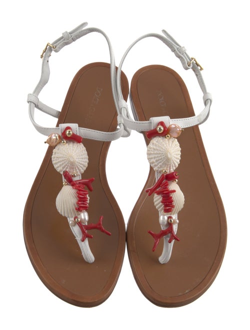 Dolce & Gabbana Leather Beaded Accents Slingback Sandals