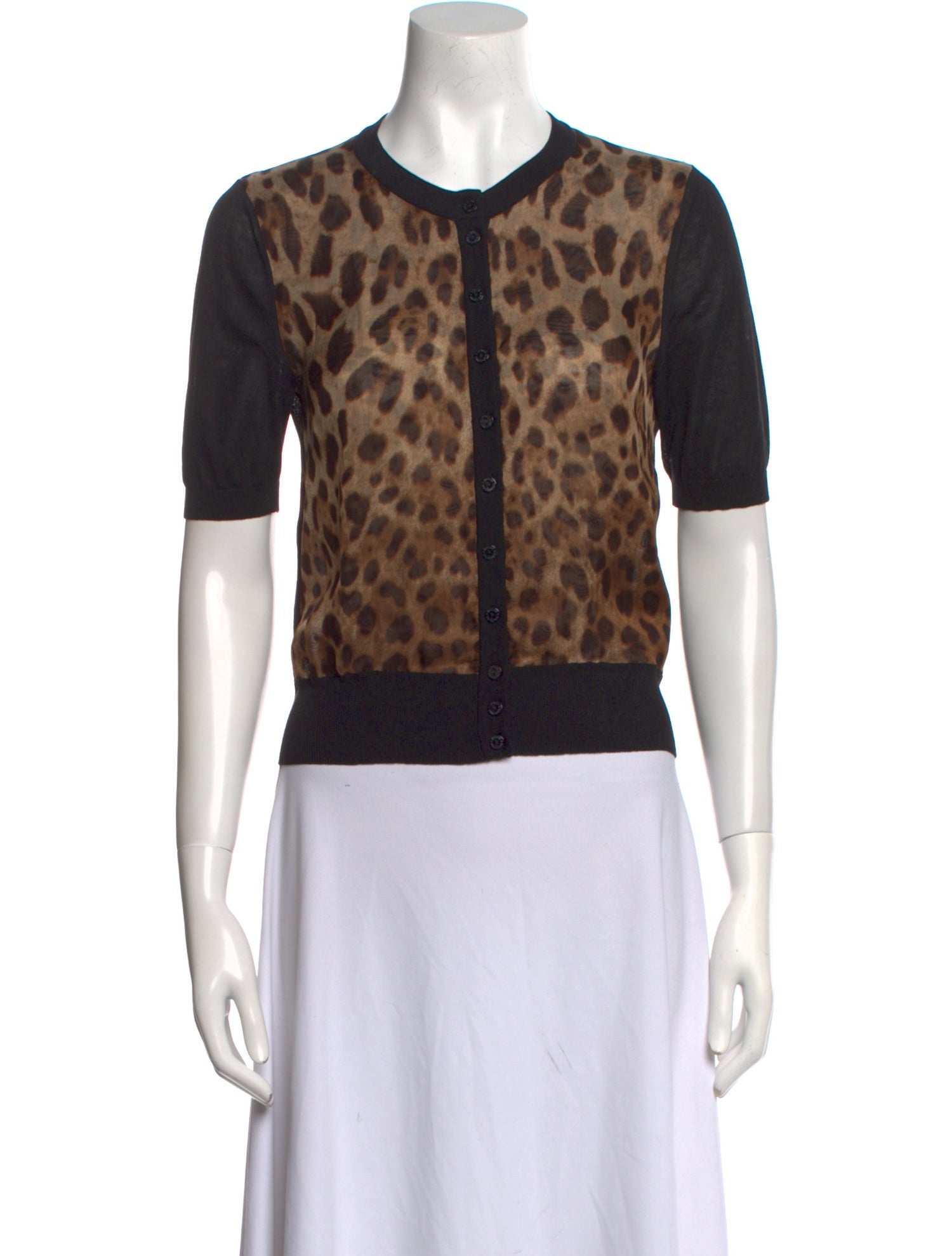 Dolce & Gabbana Animal Print Crew Neck Crop Top