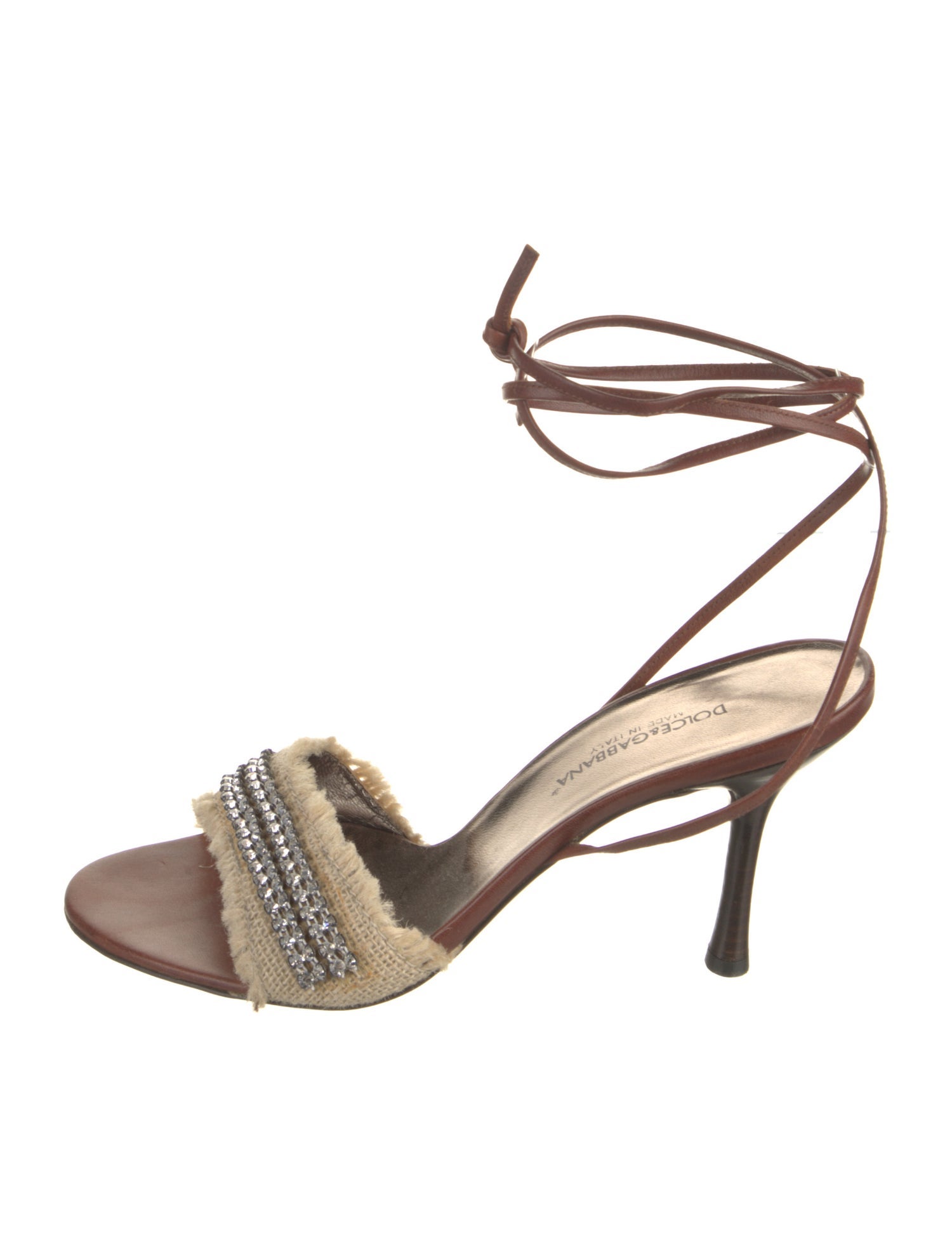 Dolce & Gabbana Leather Crystal Embellishments Sandals