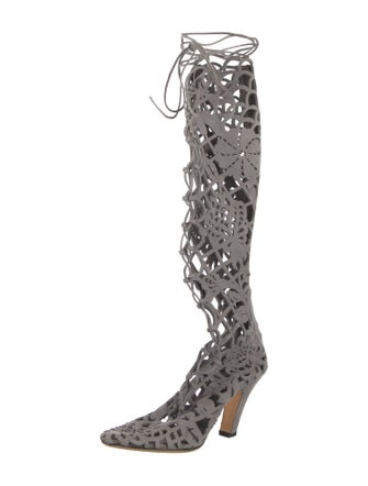 Dolce & Gabbana Suede Patterned Lace-Up Boots
