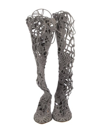 Dolce & Gabbana Suede Patterned Lace-Up Boots